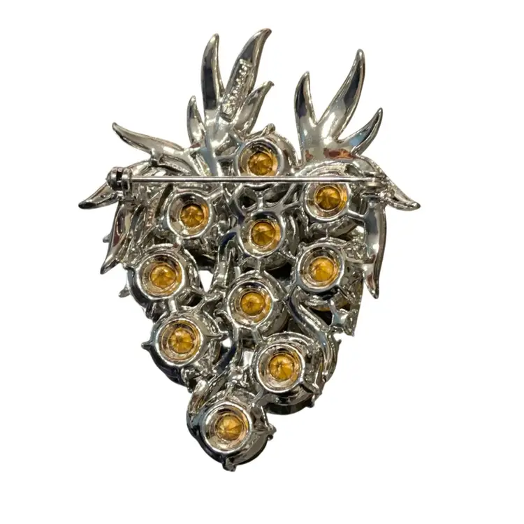 Diamond And Smokey Grey Grape Brooch