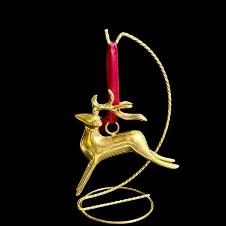 Vintage Brass Reindeer Deer Ornament/Figurine Christmas  Heavy 
4” T x 4-3/8” L x 3/4” W