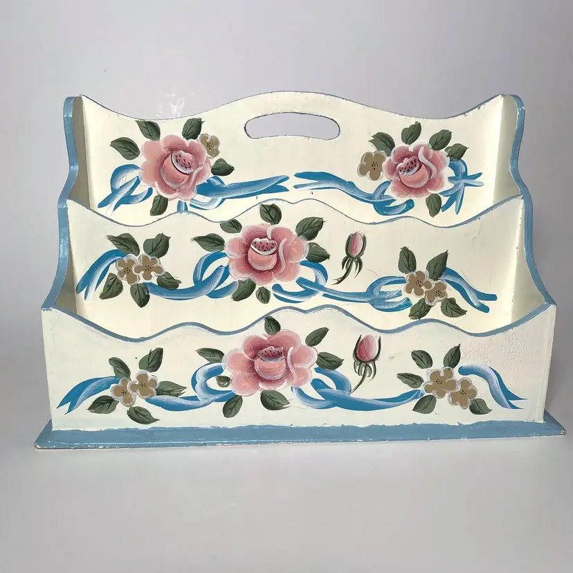 VTG Floral Painted Wooden Letter Holder