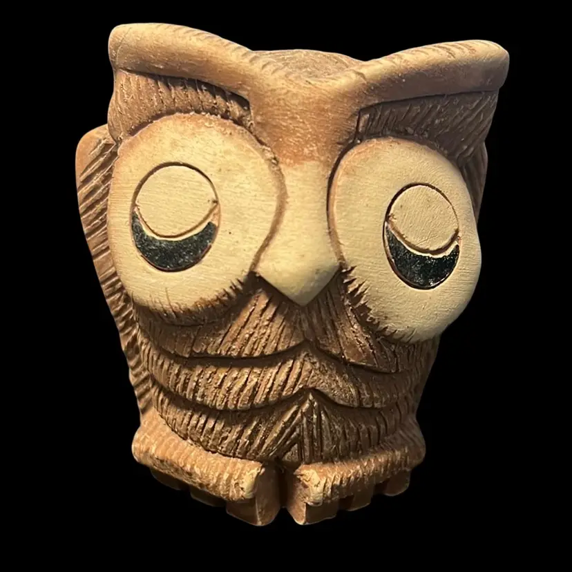 Owl Figurine Big Eyes Unusual Pottery Handmade Adorable Hand Painted Figurine
2.5” Tall