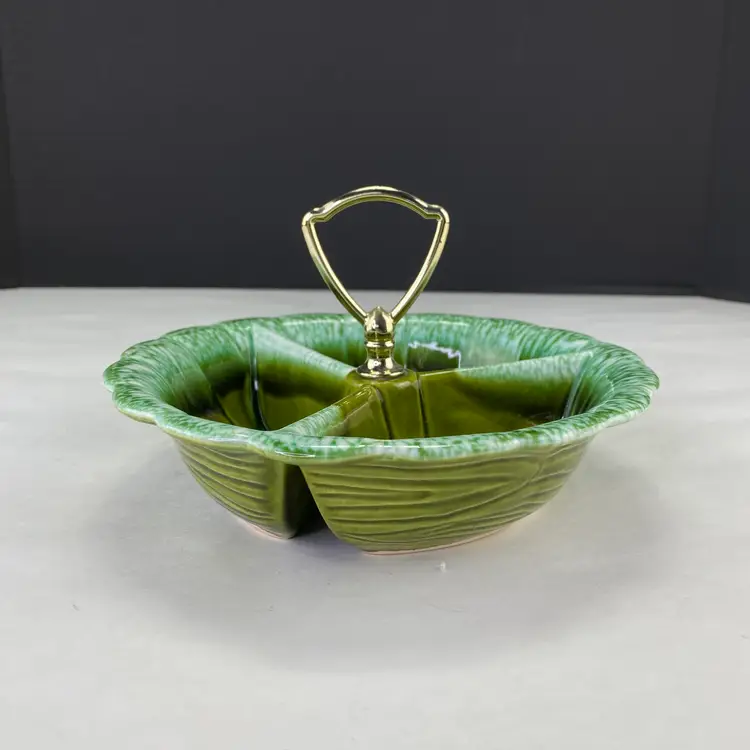 Vintage Pottery R-29 Divided Serving Caddy Green Drip Glaze