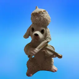 White Spaghetti Porcelain Poodle Figurine Playing Violin