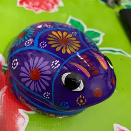 15.  Colorful Purple Frog 🐸 Shaped Talavera Trinket Box Featuring   Floral Flower Design
