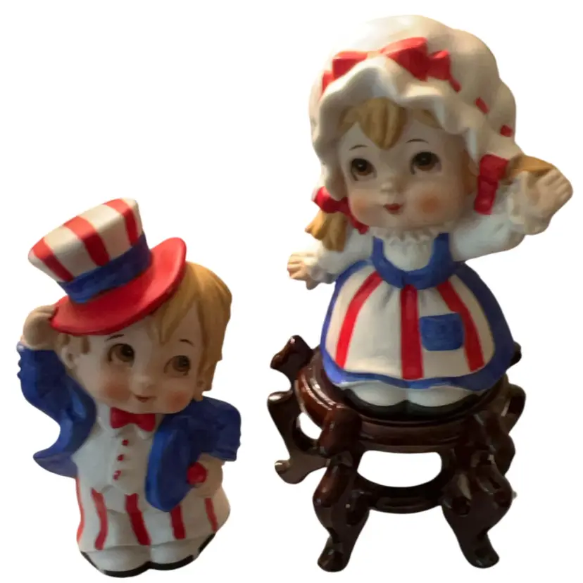 Vintage Lefton Uncle Sam & Betsy Ross Ceramic Figurines 7” & 6.5”