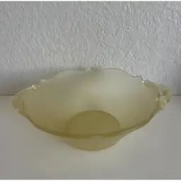 Lancaster Depression Glass Yellow Satin Frosted Octagon Topaz Bowl 7.5x6"