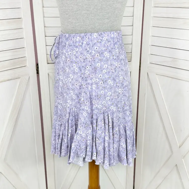 Aeropostale Y2K Floral Tie Waist Flippy Mini Skirt Purple Small
