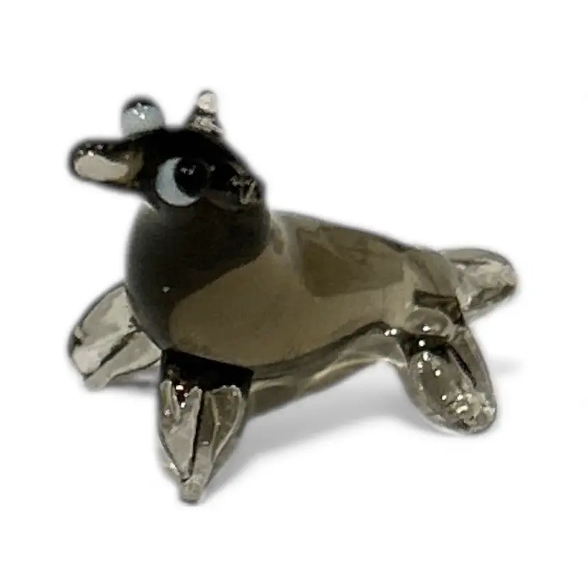 Mini Handblown Art Glass Grey Seal Figurine