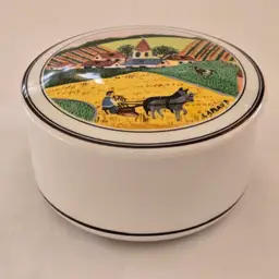 Trinket Box Farming Scene Villeroy & Boch Luxembourg Design Naif 3" Diameter Signed