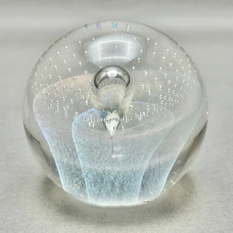 Vintage Iridescent Controlled Bubble Art Glass Paperweight