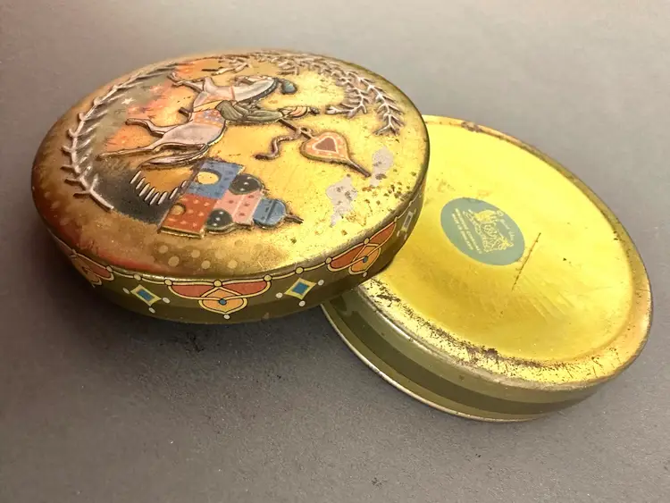 Vintage tin 3” Made In England Candy Box Trinket Box