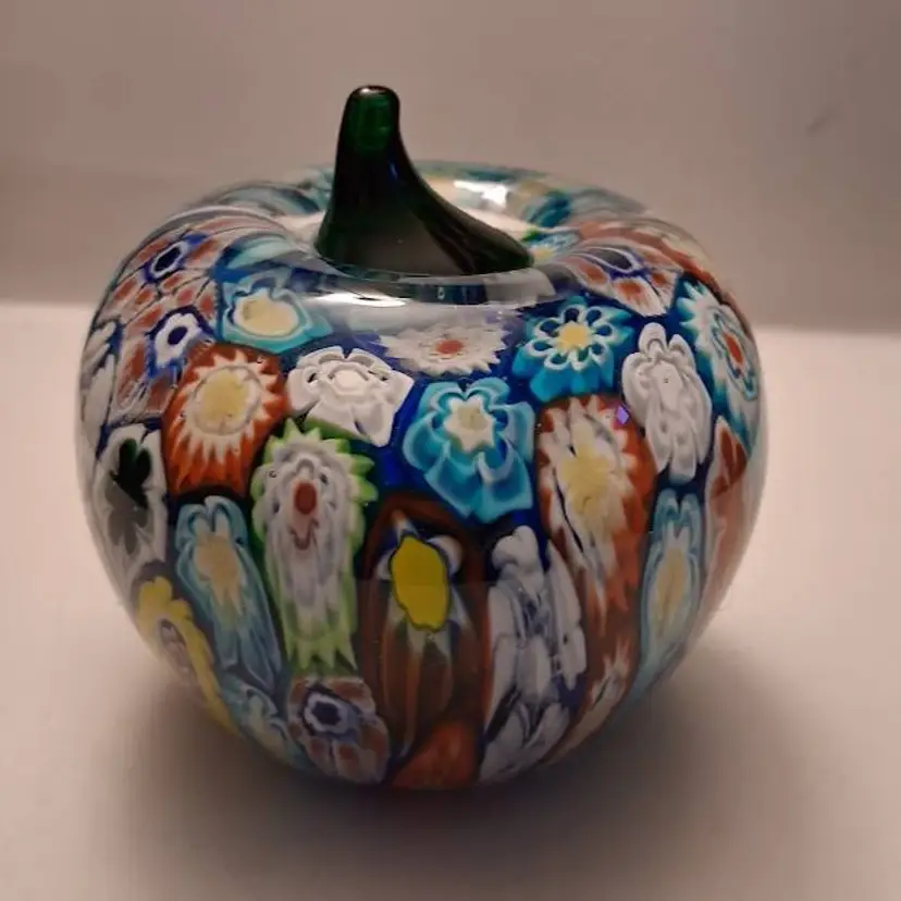 Vintage Venetian Large Millefiori Multi-Colored Apple Paperweight