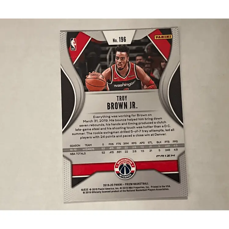 2019-20 PANINI PRIZM TROY BROWN JR #196 PURPLE WAVE