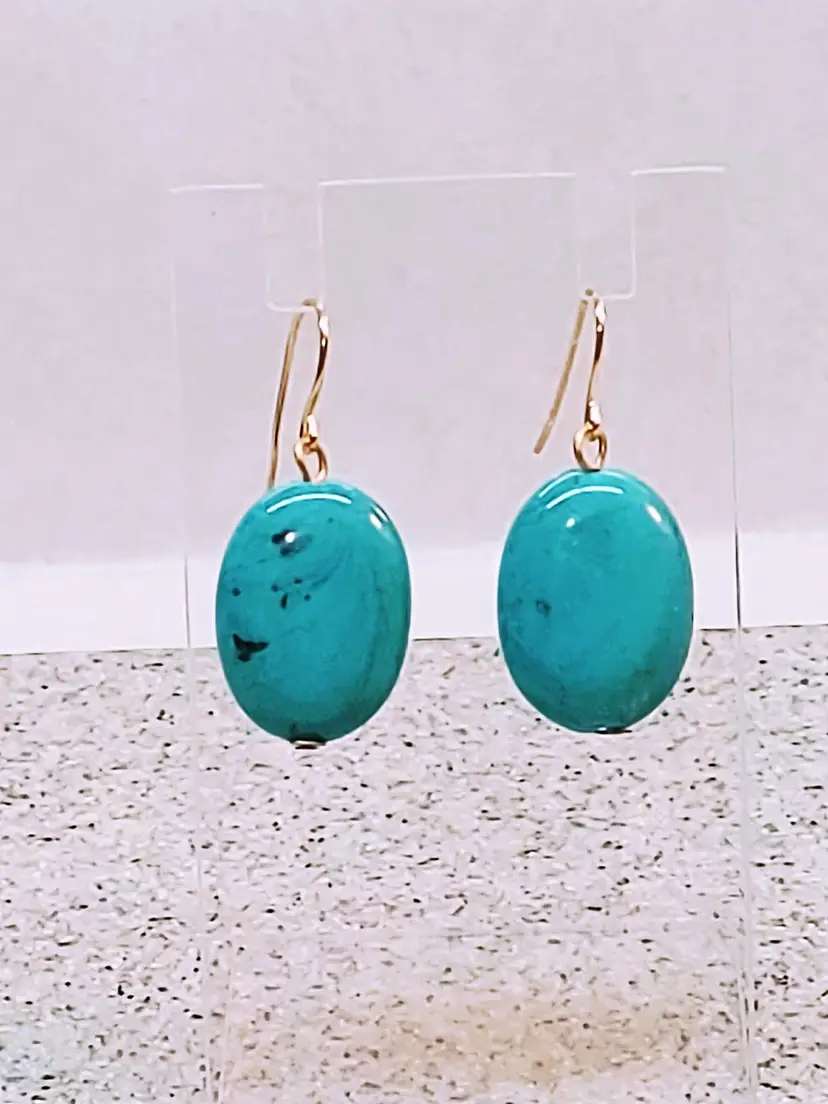 BRASS HOOK VINTAGE TURQUOISE SIMULATED STONE EARRINGS