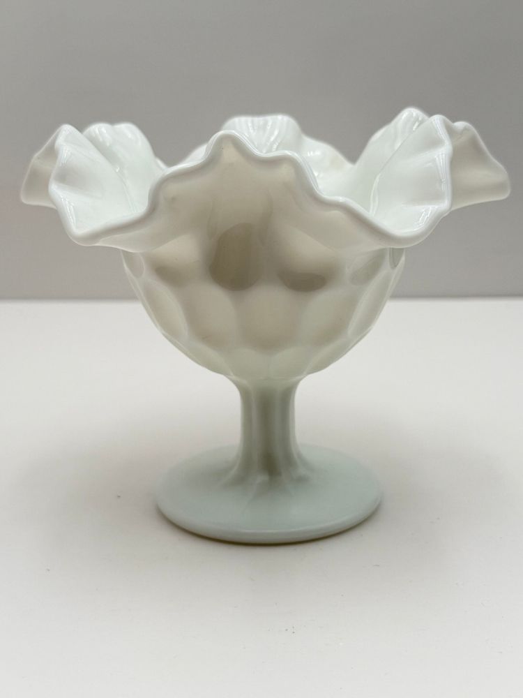 Fenton Thumbprint White Milk glass Bowl Pedestal Case