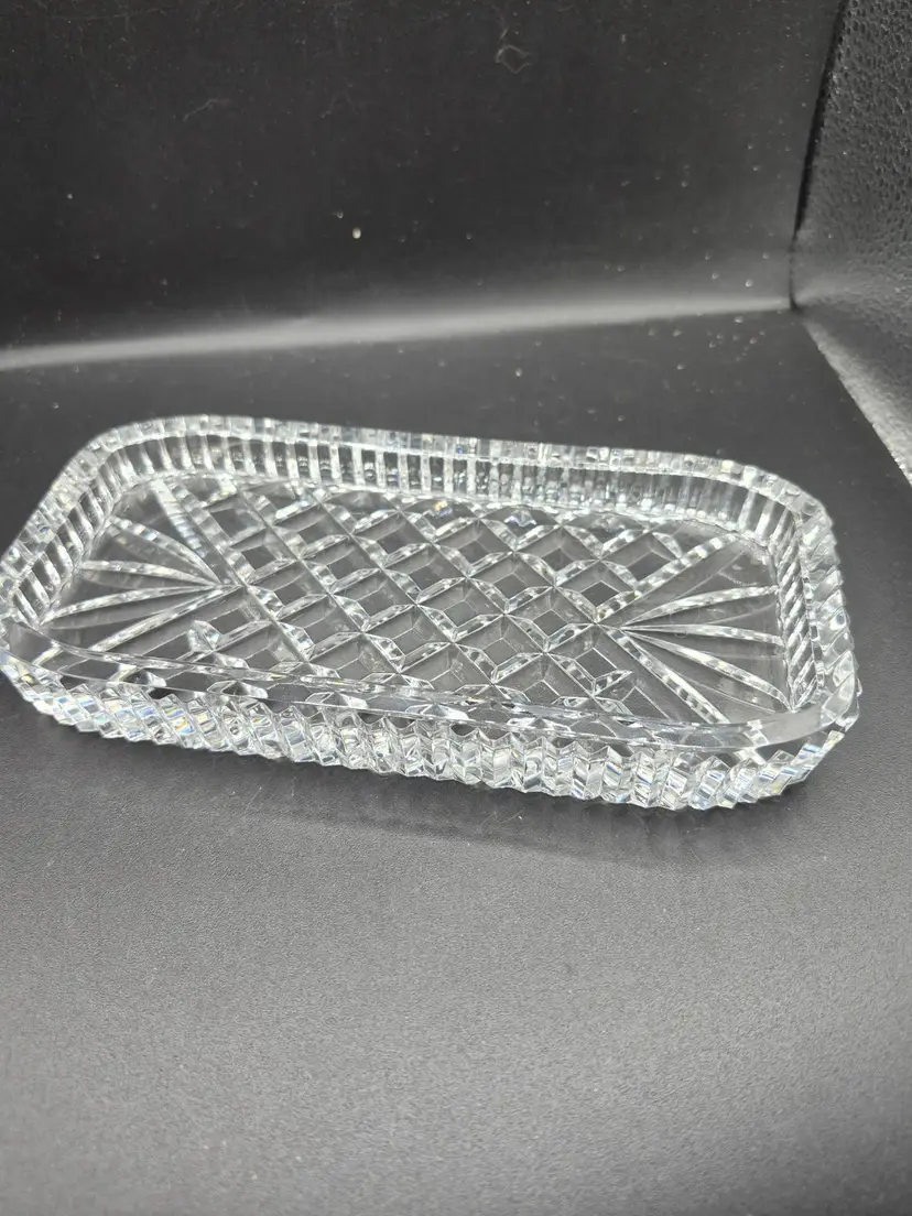 Waterford Alana Elegant Rectangular Crystal Glass Tray Butter Dish Intricate Cut