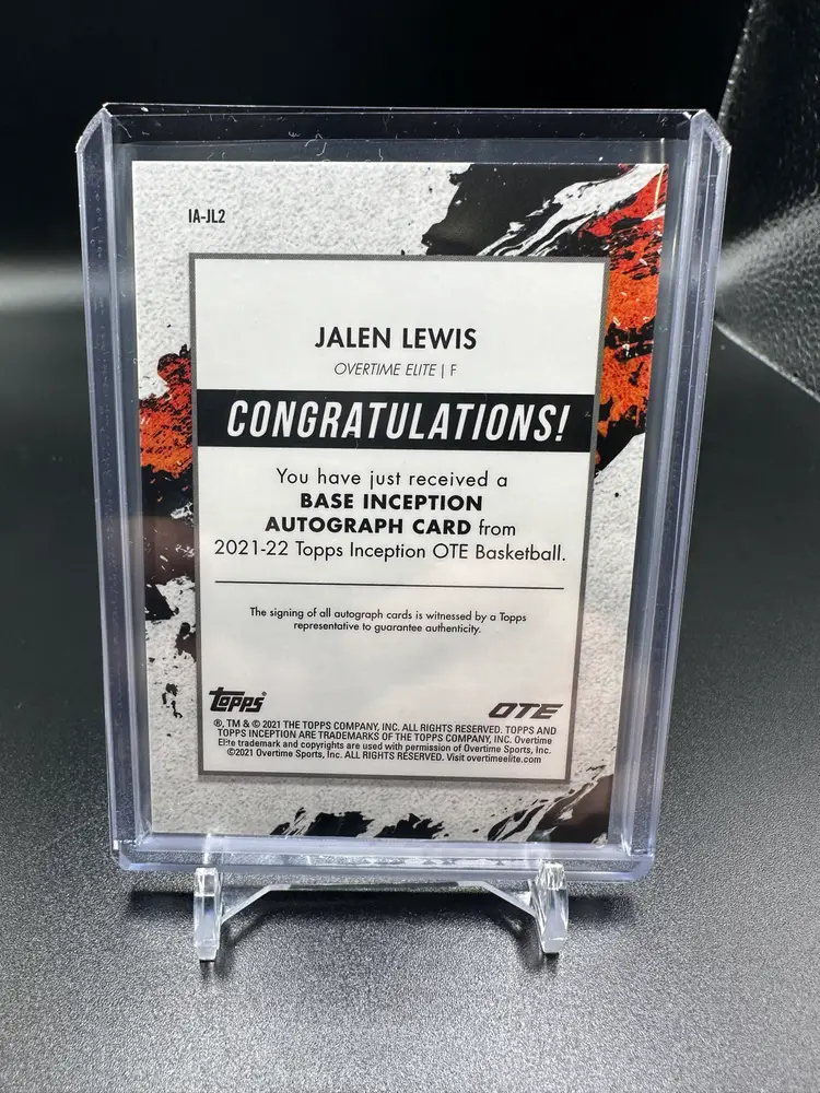 JALEN LEWIS /75 AUTO RED AUTOGRAPH 2021/22 TOPPS INCEPTION OTE #IA-JL2 OVERTIME