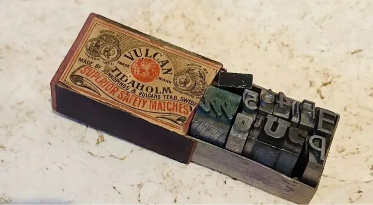 Small Letters And Numbers Metal Stamps In Vintage Matchbox