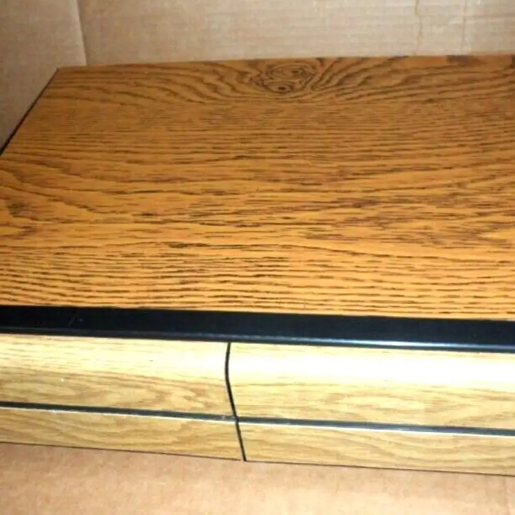 1980s Vintage VHS Video Cassette Storage Holder Organizer Wood Grain Cabinet