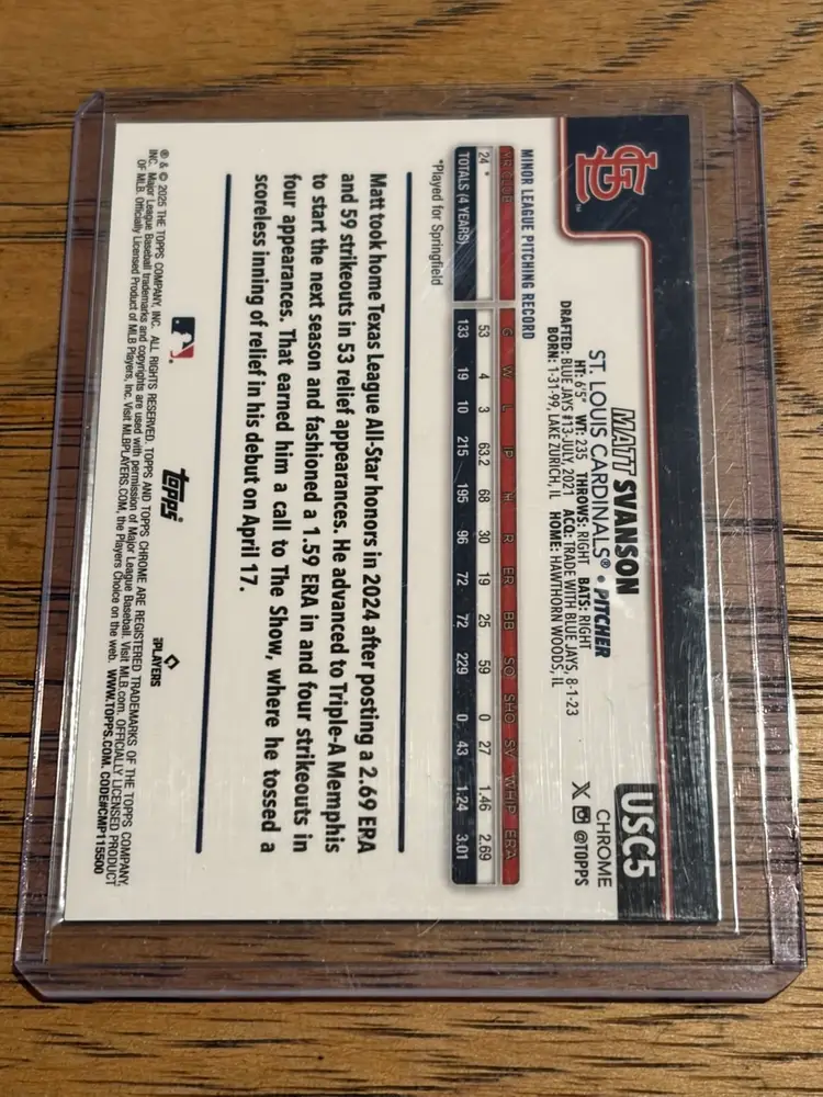 Matt Svanson 2025 Topps Chrome Orange Refractor /25 St. Louis Cardinals