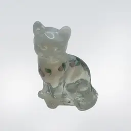 Fenton Art Glass White Opalescent Sitting Kitty Cat, 3-3/4” Tall