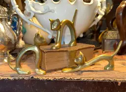 Vintage MCM Solid Brass Full Set Kitten Cat Figurines AHG Made In Korea