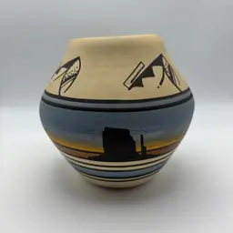 Blue Navajo Pottery Vase Bowl