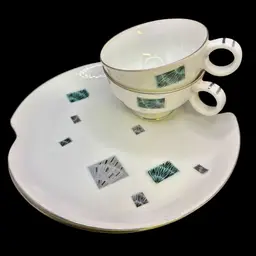 Set Of 2 Westville Fine China Japan Atomic Cups and Appetizer Plates 8”