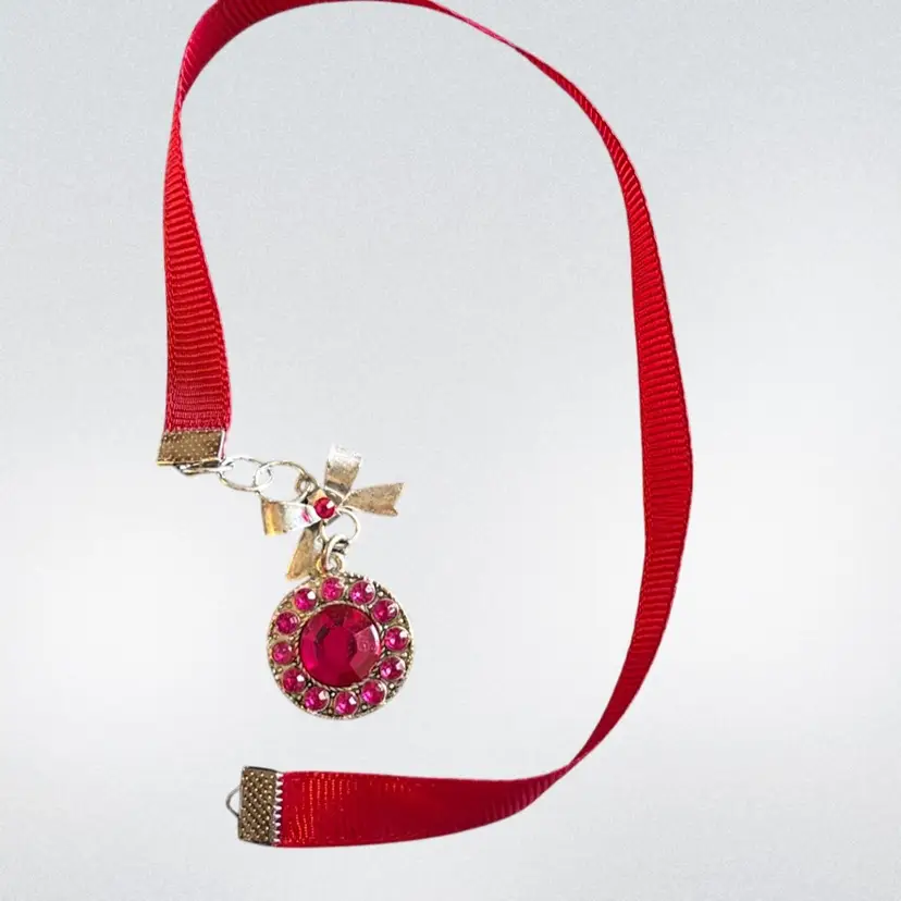 #02 - Silver Tone Book Mark Red Ribbon Hand Made