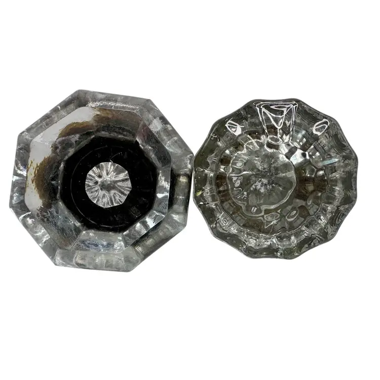 2 Vintage Clear Glass Brass Color Door Knobs