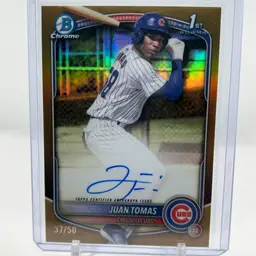 Juan Tomas 2025 Bowman Chrome 1st Auto Gold Refractor /50 Chicago Cubs