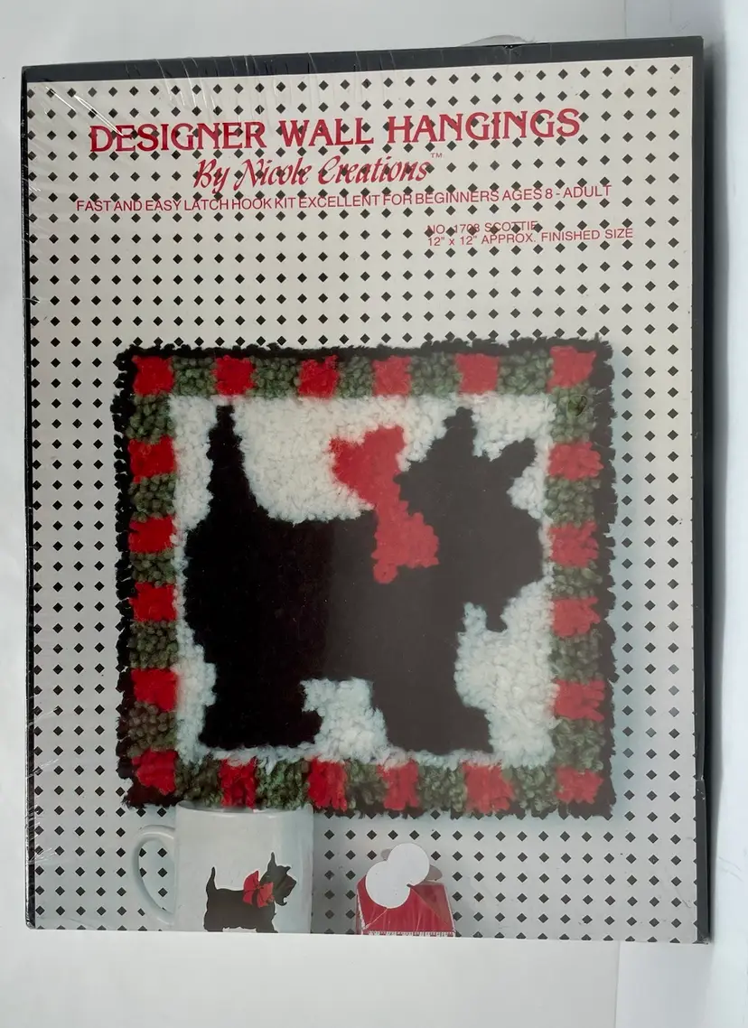 Vintage Latch Hook Kit Designer Wall Hangings Nicole Creations Scottie Dog NOS
