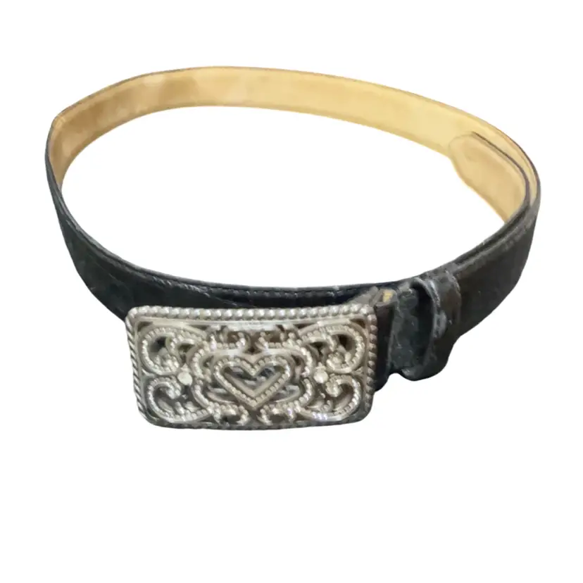 Vintage Brighton Black Crocodile Leather Belt 1993 Size 38 XXL