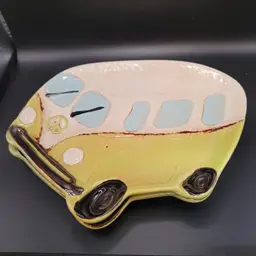 3 World Buyers Ceramic Green Peace Van VW Bus Dish/Tray Boho 6.5 x 7.5