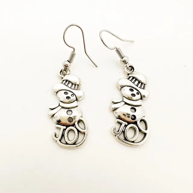 Christmas Earrings Spiral Accent Snowman Joy Handmade