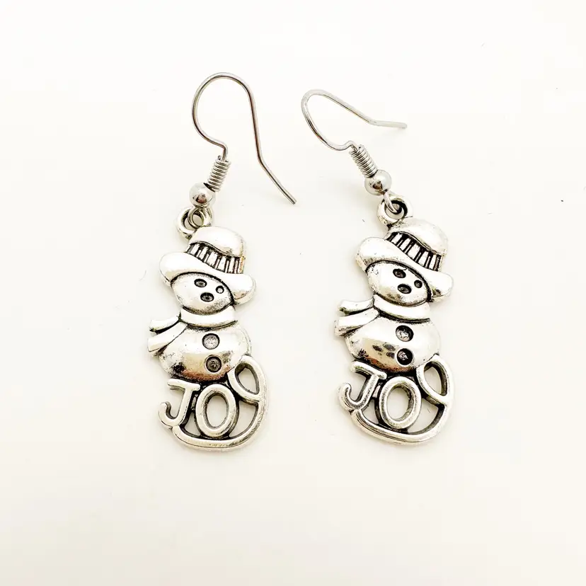 Christmas Earrings Spiral Accent Snowman Joy Handmade