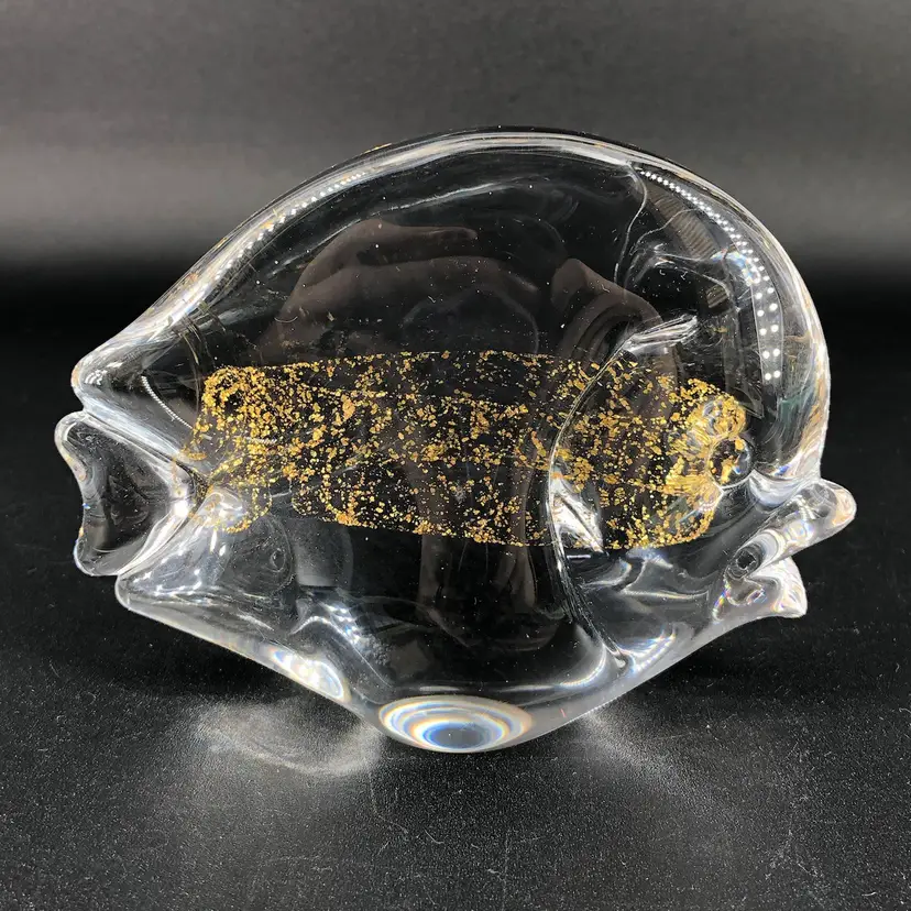 Josef Marcolin Sardinia Art Glass Fish Paperweight with Gold Flecks Italy