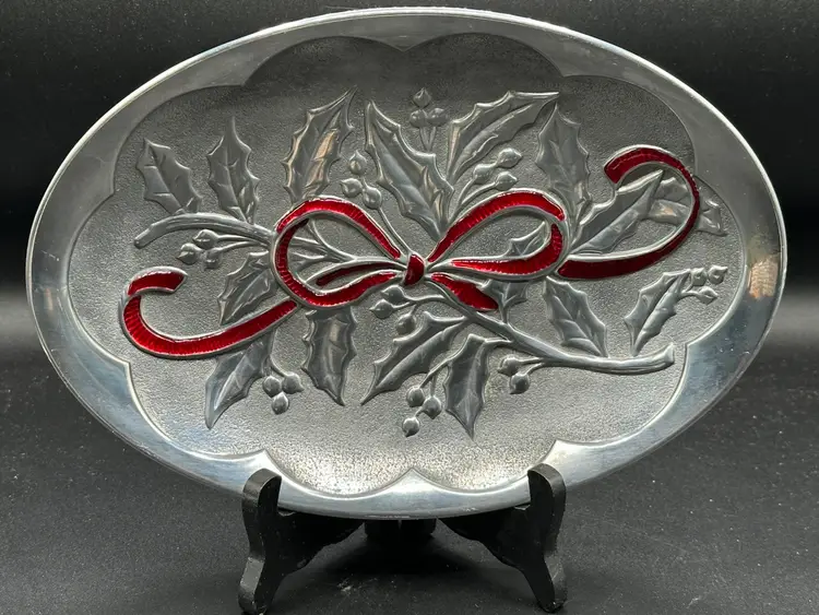 Lenox Joy Oval Trinket Tray Dish Christmas Holiday Red Bow And Holly