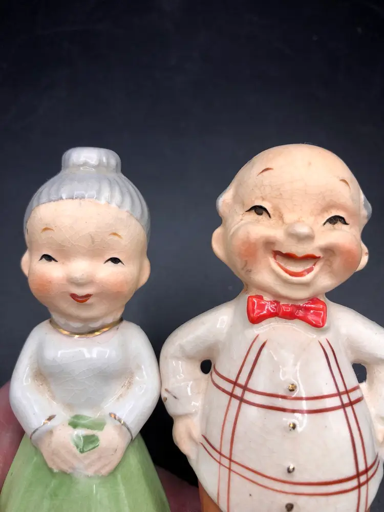 Vintage Norcrest Two Faced Couple Happy & Mad Salt / Pepper Shakers Japan