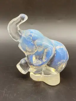 Vintage Fenton 1980's Opalescent White Clear Elephant Trunk Up Unpainted