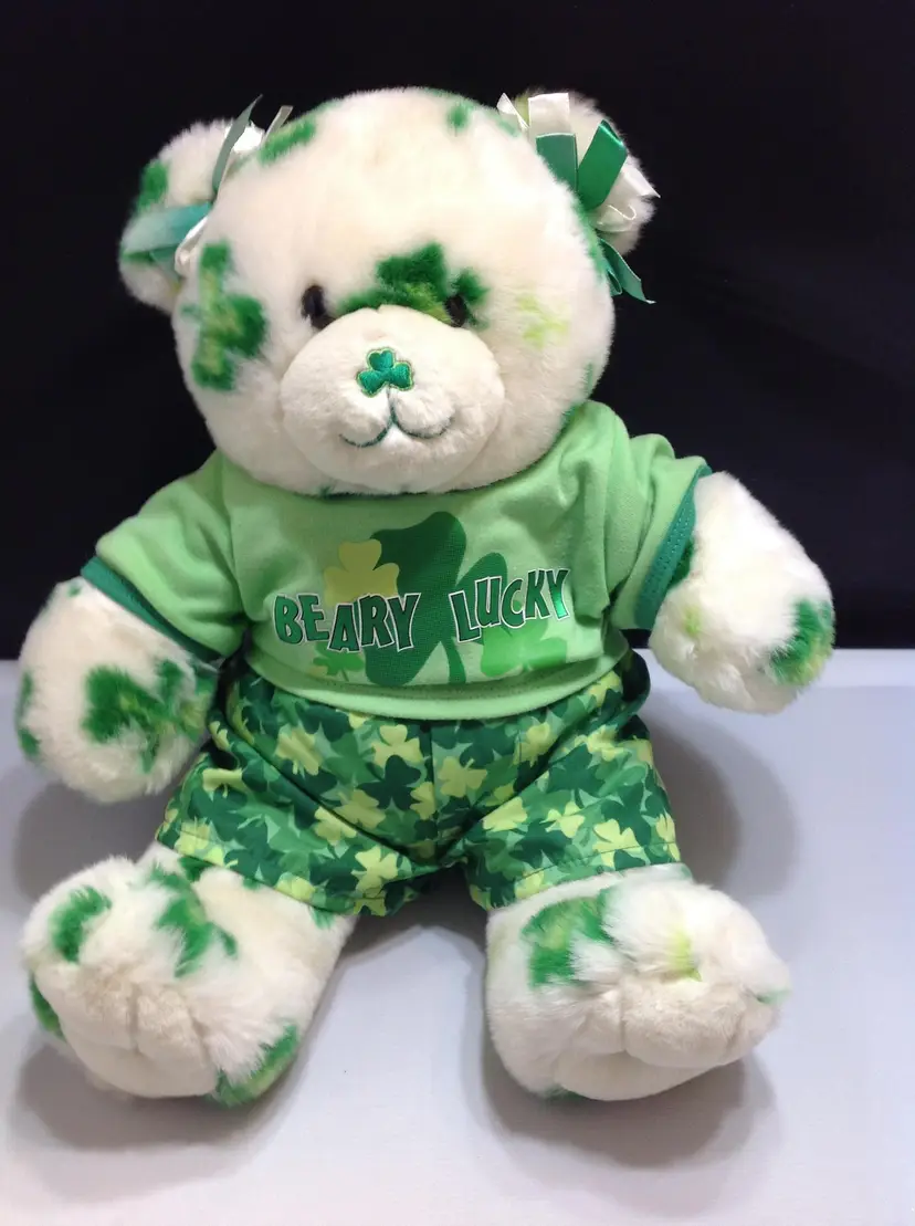 Build a Bear Clover Shamrock Irish Plush St Patricks Day Teddy 16 Inch Green
