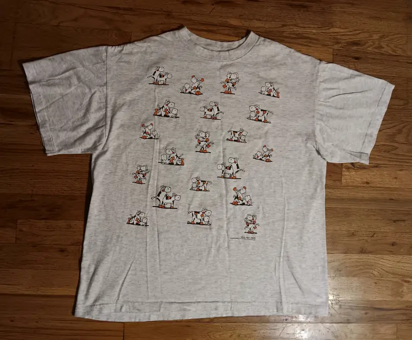 Vintage single stitch t-shirt Deadstock Cows Having Fun All Over Print cartoon