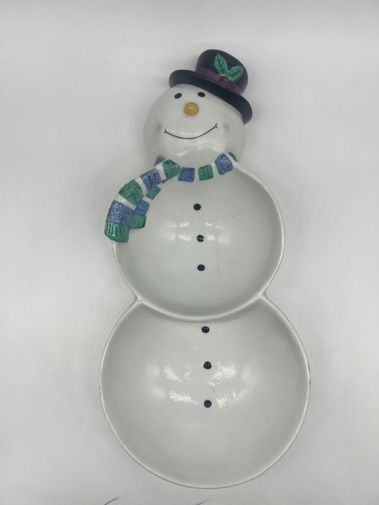 Vintage Hallmark Snowman Divided Candy Dish