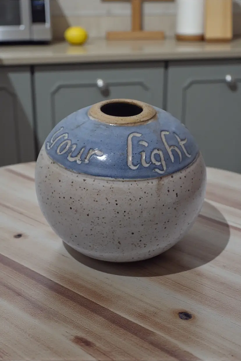 Handmade Koinonia Stoneware Studio Art Pottery Vase Let Your Light Shine Vintage