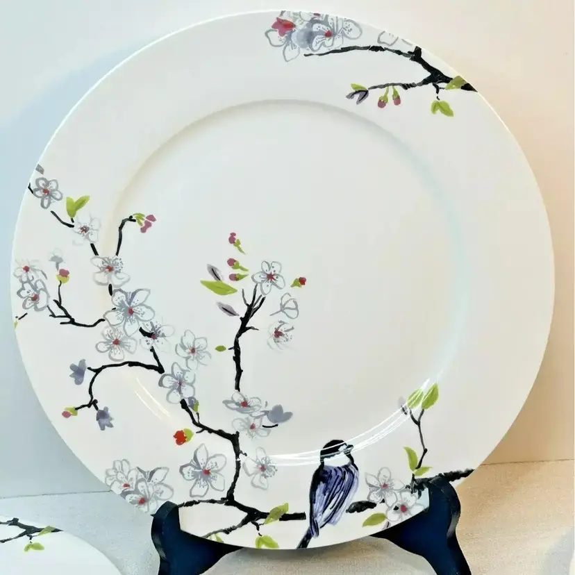 Set of 4 Roscher Bird Branch Bone China Dinner Plates 10.5"