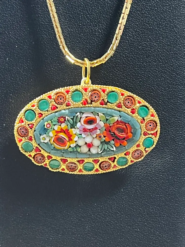 16” Gold tone Necklace /with Micro-mosaic Pendant