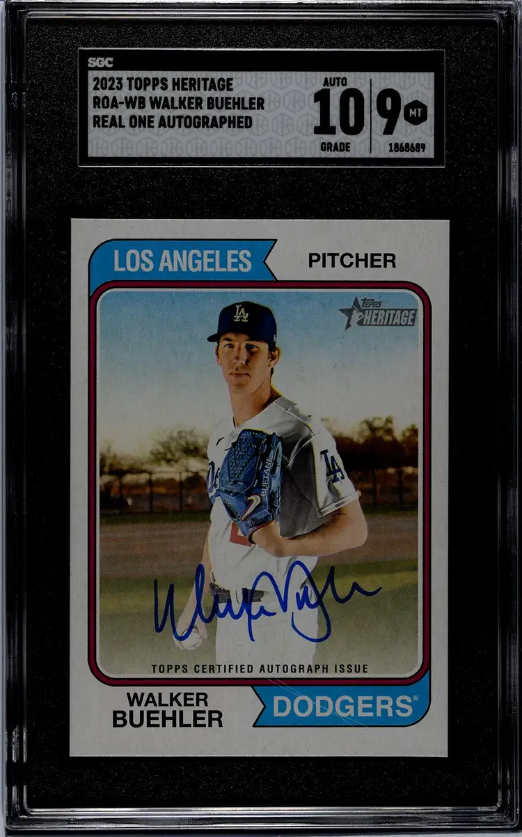 2023 Topps Heritage ROA-WB Walker Buehler Real One Autographed Auto Grade SGC 9