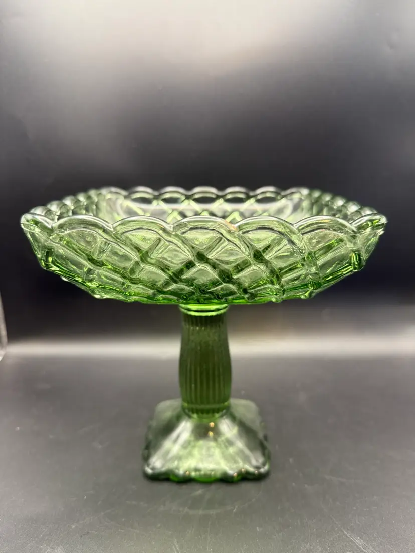 Vintage L. E. Smith Green Pressed Glass Candy/Compote Dish