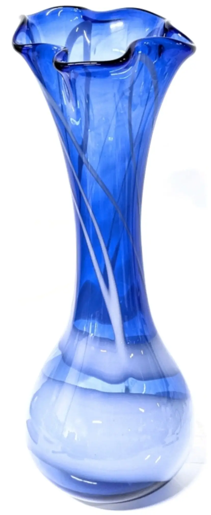 Stunning Large Milk & Cobalt Blue Swung Vase - 19.5 Inches Tall