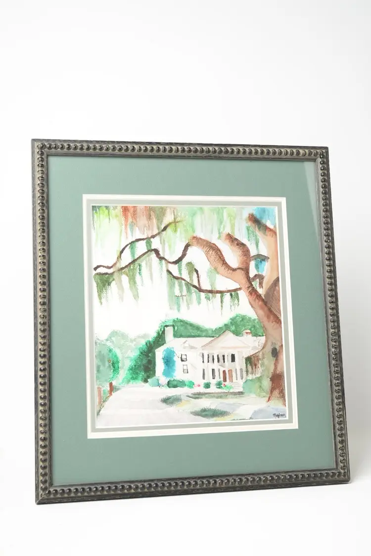 Stunning Watercolor Painting Southern Historic Mansion Original Art Signed & Framed