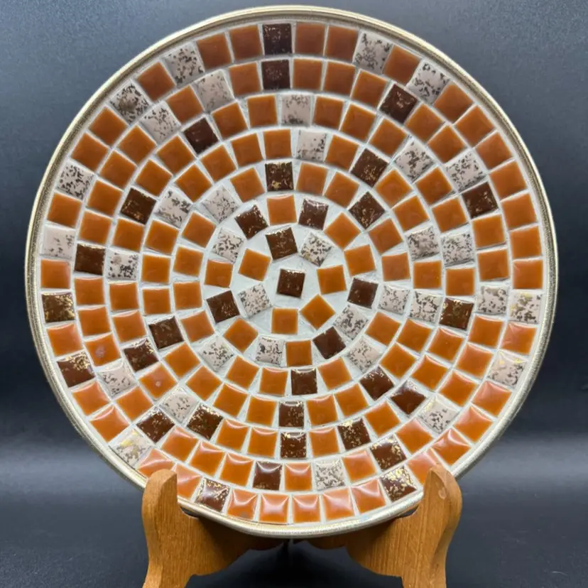 Vintage Retro Mosaic Tile Trinket Dish Mid Century Modern Orange